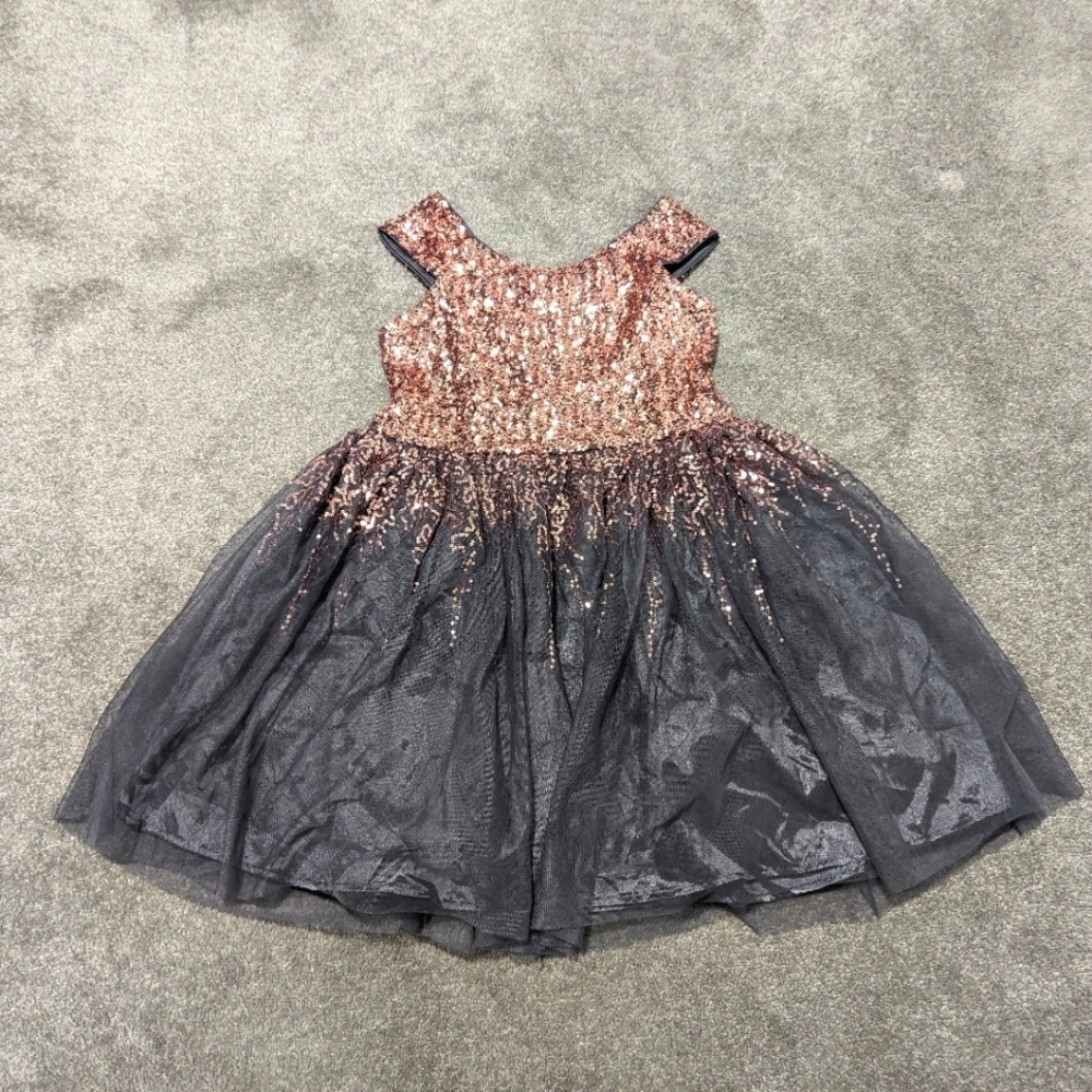 Zunie Girls Dress Gray Cap Sleeves Sequins 3-Tiered Mesh Skirt Holiday Easter